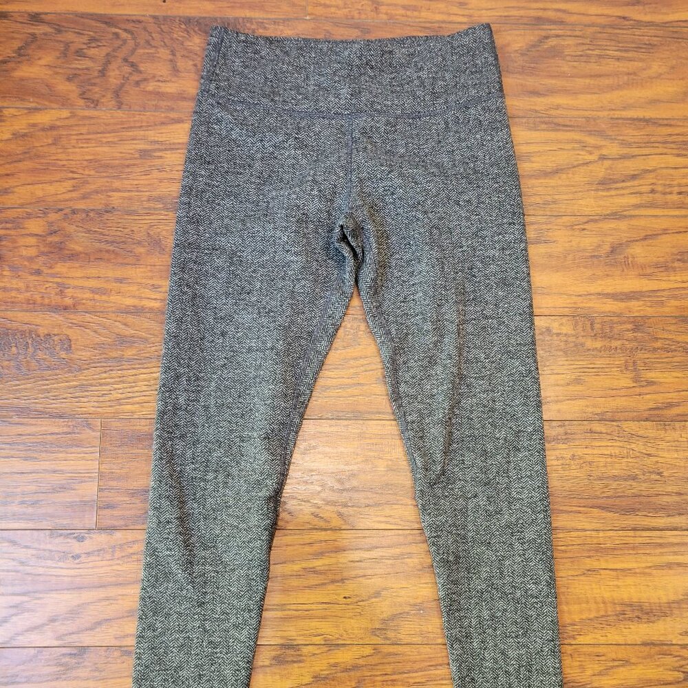 KYODAN Gray Black Soft Wool-Type Herringbone Pattern Leggings sz S EUC Athletic